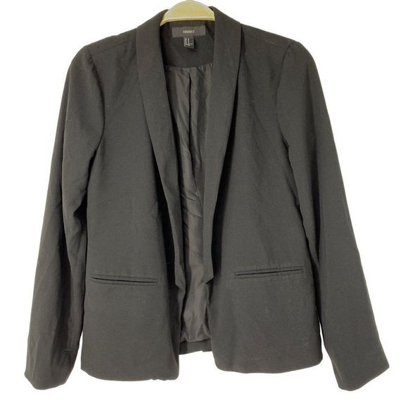 Womens Forever 21 Black Tuxedo Jacket Size M Jr Shawl Collar S/M Fitted 5071 - Picture 1 of 6